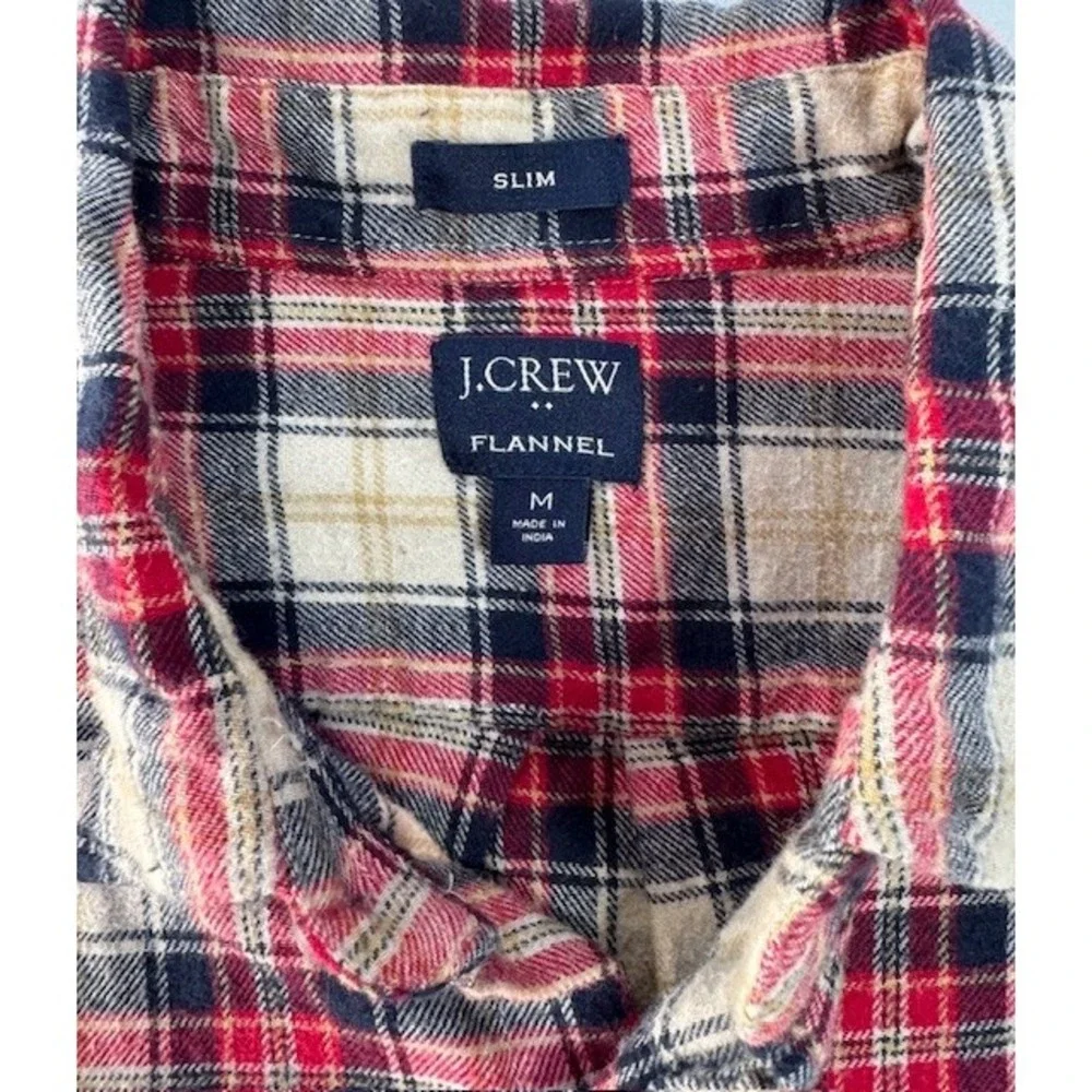 J Crew Shirt Mens MED‎ Red Check Plaid Flannel Casual Button Up Slim Fit Casual